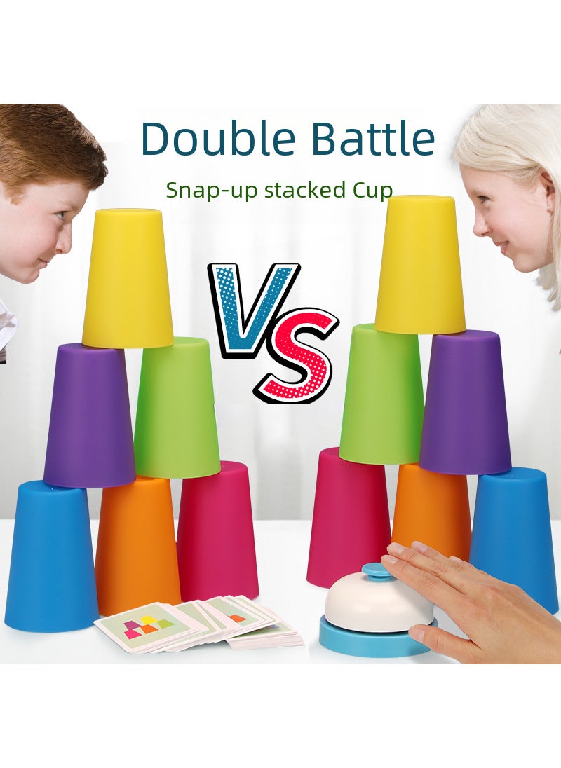 Generic - Match-to-match stacked Cup table game color sorting cognitive training stacked Cup educational competition stacked Cup parent-child interactive toy Bags-double stacked cups [12 stacked cups +54 cards]] - Image 1