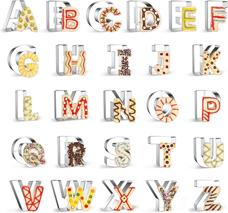 KASTWAVE 26PCS Alphabet Cookie Cutters Set, Stainless Steel Letters Shape Baking Tools for Cake, Cookie, Dough and Biscuits, DIY Baking Cutters for Homemaking, Kids Baking, Decorating and Party Supplies - Image 1