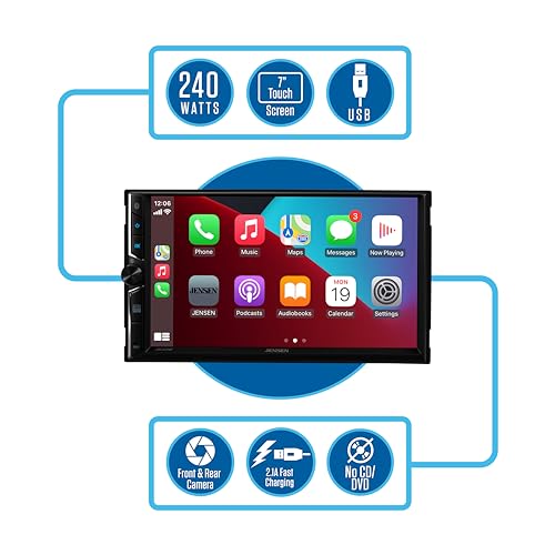 JENSEN J3CA7W 7-inch Certified Apple CarPlay Android Auto Wired or Wireless | Double DIN Touchscreen Car Stereo Radio | Bluetooth | Backup Camera Input | USB Playback & Charge - Image 3