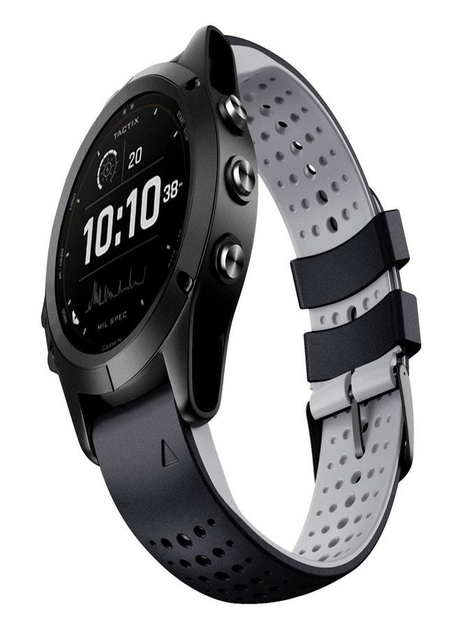 Abanen Silicone Watch Bands for Garmin Instinct 3 45mm / Fenix 8 47mm / Fenix 7/6/ 5, Soft Sport Skin-Friendly Waterproof Wristband Strap for epix Pro/Approach S70 (47mm) (Black-Grey) - Image 4