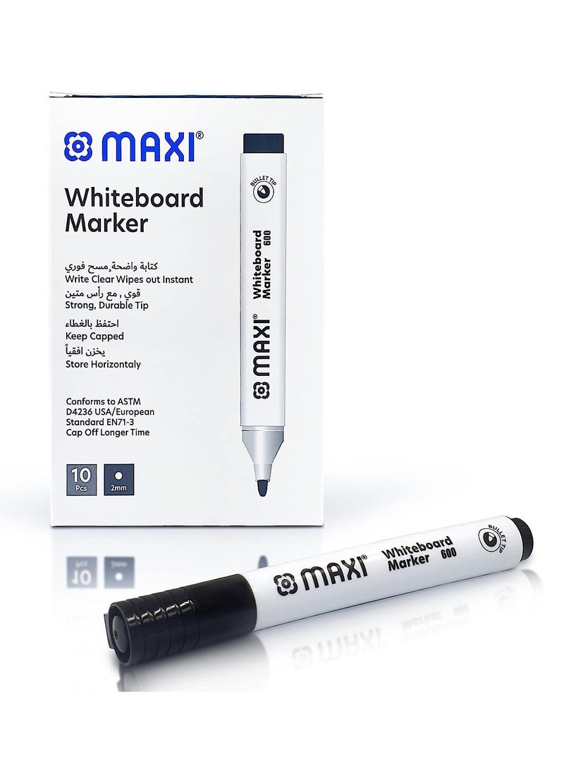 Maxi - 10-Piece Dry Erase White Board Markers Round Tip Black Ink - Image 1