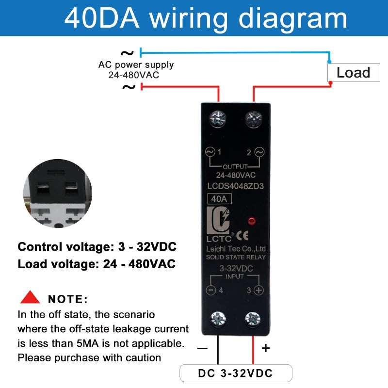 LCLCTC Din Rail Solid State Relay with Heat Sink - DC to AC (3-32V DC Input, 24-480V AC Output), 40A SSR - Image 3