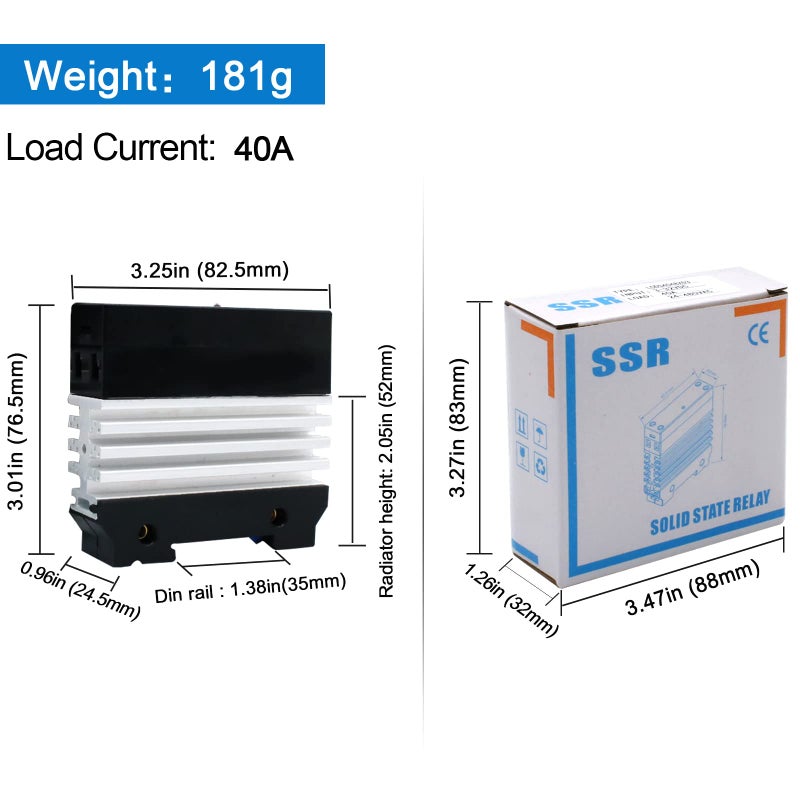 LCLCTC Din Rail Solid State Relay with Heat Sink - DC to AC (3-32V DC Input, 24-480V AC Output), 40A SSR - Image 4