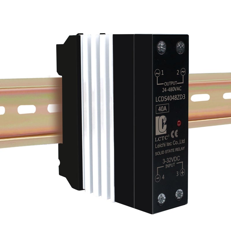 LCLCTC Din Rail Solid State Relay with Heat Sink - DC to AC (3-32V DC Input, 24-480V AC Output), 40A SSR - Image 1
