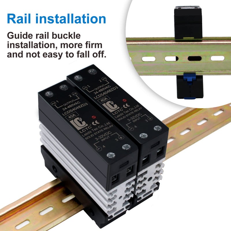 LCLCTC Din Rail Solid State Relay with Heat Sink - DC to AC (3-32V DC Input, 24-480V AC Output), 40A SSR - Image 2