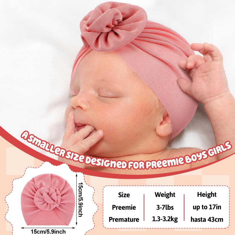 Velmitten 10 Pcs Preemie Hats Cotton Preemie Caps Bows Turban Premature Baby Boys Girls Hospital NICU Hat(Summer Cool Style) - Image 3