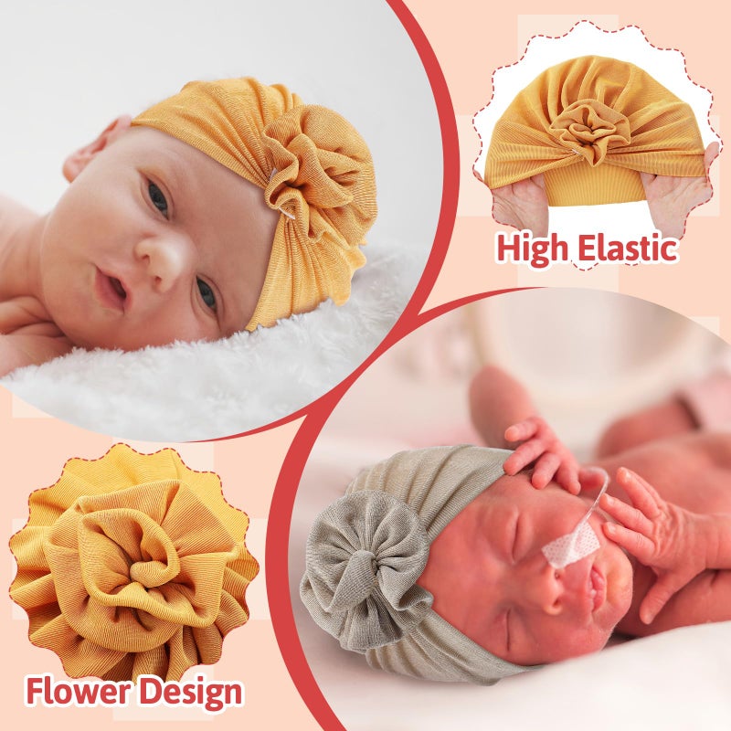 Velmitten 10 Pcs Preemie Hats Cotton Preemie Caps Bows Turban Premature Baby Boys Girls Hospital NICU Hat(Summer Cool Style) - Image 5