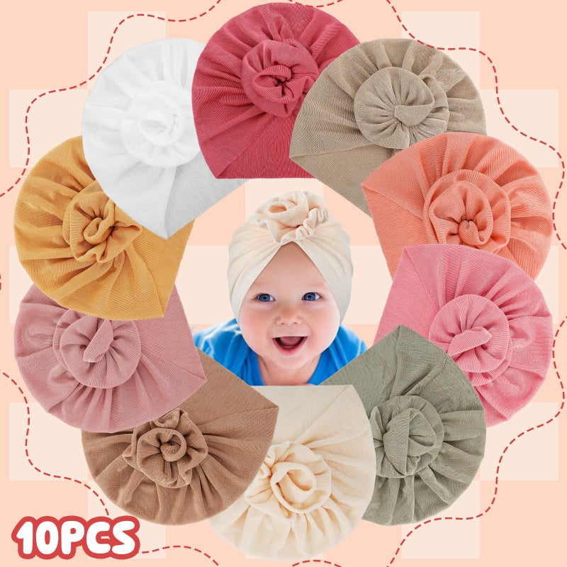 Velmitten 10 Pcs Preemie Hats Cotton Preemie Caps Bows Turban Premature Baby Boys Girls Hospital NICU Hat(Summer Cool Style) - Image 4