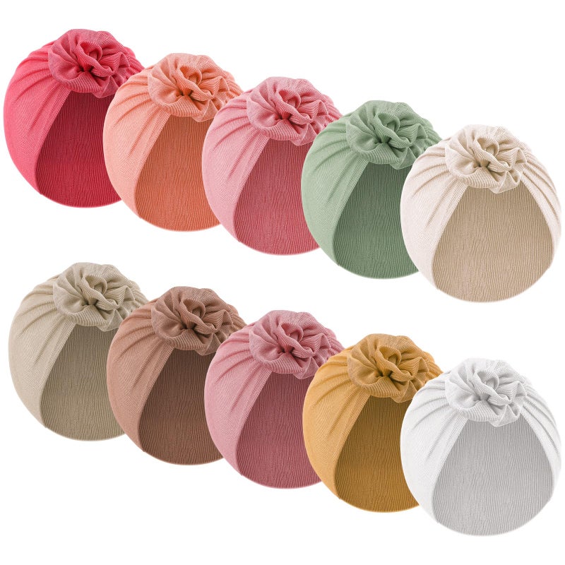 Velmitten 10 Pcs Preemie Hats Cotton Preemie Caps Bows Turban Premature Baby Boys Girls Hospital NICU Hat(Summer Cool Style) - Image 1