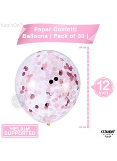 KATCHON Pink and White Paper Confetti Party Balloons Pack of 30 Light Pink White Confetti Latex Balloon Decorations  - Image 2