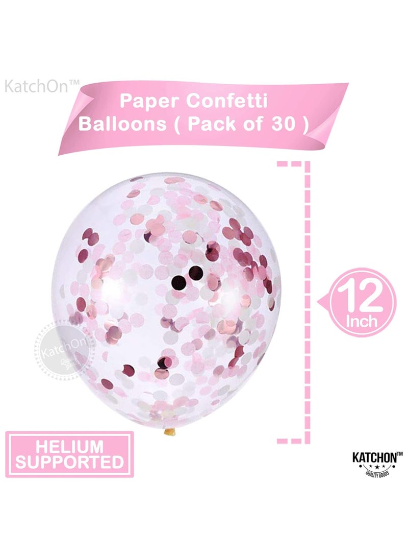 KATCHON Pink and White Paper Confetti Party Balloons Pack of 30 Light Pink White Confetti Latex Balloon Decorations - Image 2