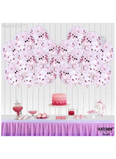 KATCHON Pink and White Paper Confetti Party Balloons Pack of 30 Light Pink White Confetti Latex Balloon Decorations  - Image 4