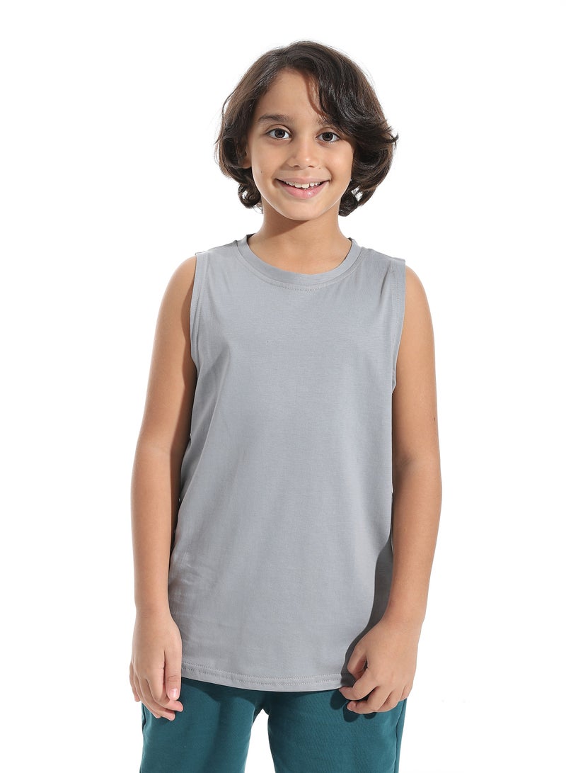 Andora Cut Sleeves Loose Fit Basic T-Shirt_Grey - Image 1