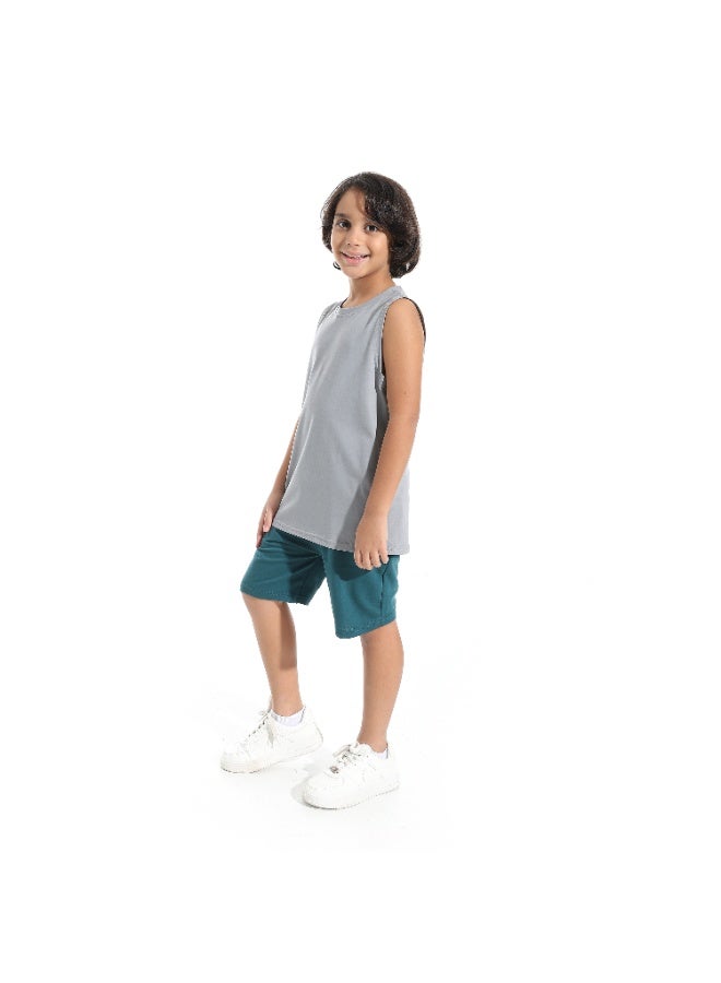 Andora Cut Sleeves Loose Fit Basic T-Shirt_Grey - Image 3