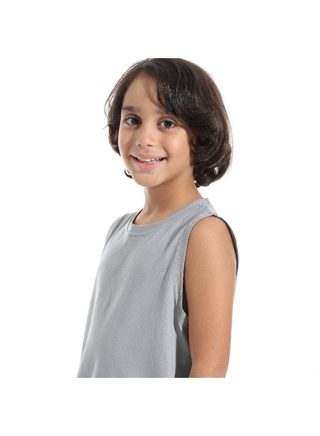 Andora Cut Sleeves Loose Fit Basic T-Shirt_Grey - Image 4