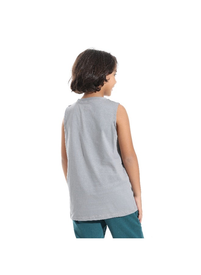 Andora Cut Sleeves Loose Fit Basic T-Shirt_Grey - Image 2