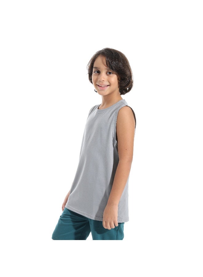 Andora Cut Sleeves Loose Fit Basic T-Shirt_Grey - Image 5