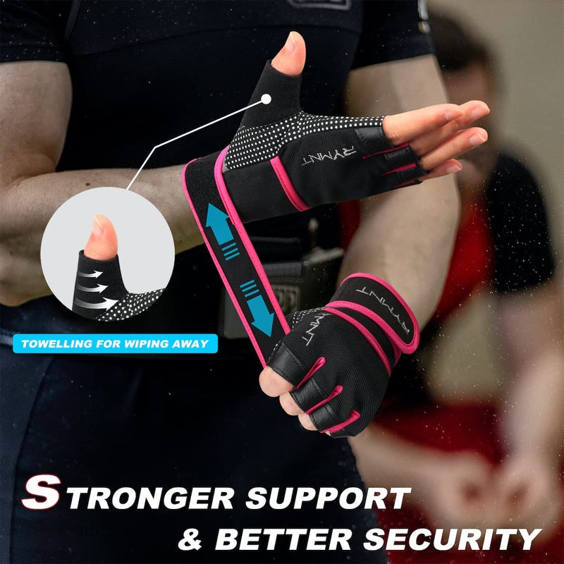 RYMNT Workout Gloves with Weight Lifting Wrist Wrap,Vented Cushioned Palm & Extra Grip for Men Women Gym,Weightlifting,Fitness Training,Fitness,Exercise,WODs,Pullups.Pink-Medium - Image 3