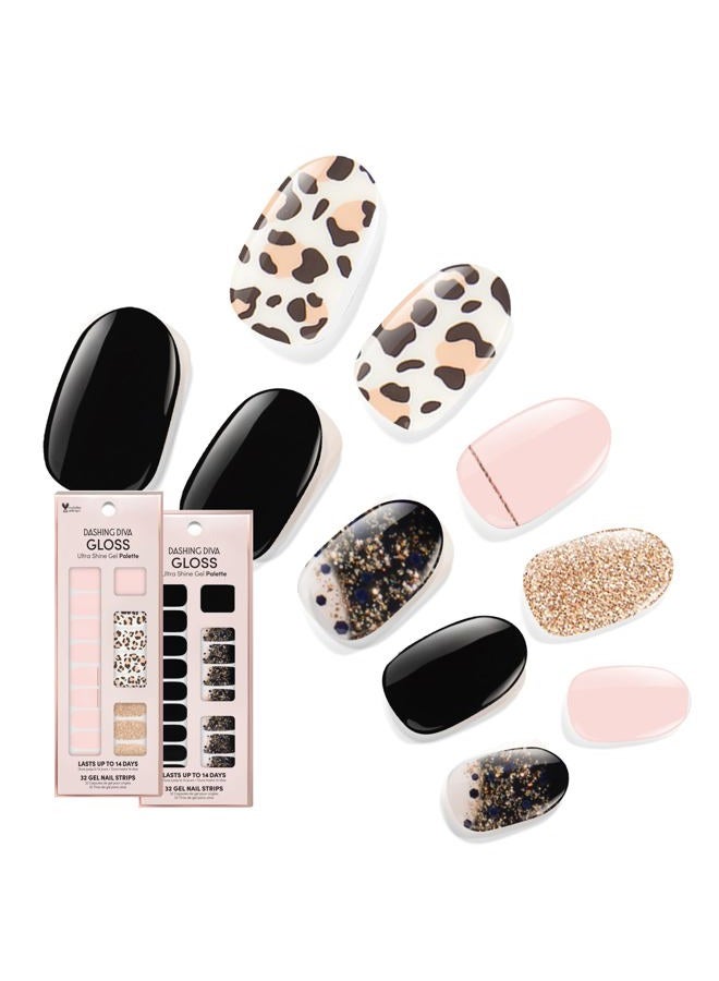 DASHING DIVA Gloss Nail Strips Bundle - The Black Cheetah Collection- Cheetahlicious & Hollywood Lane - UV Free, Chip Resistant, Long Lasting Gel Stickers - Contains 2 Sets - Image 1
