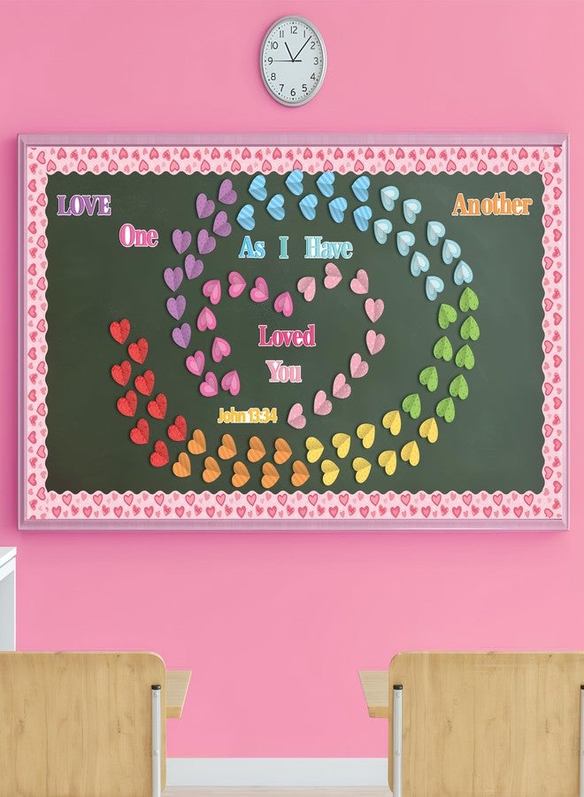 BeYumi Valentine Heart Bulletin Board - 121Pcs Valentine's Day Pastel Love Heart Christian Bulletin Border Rainbow Bible Verse Cutout Scalloped Border Trim Sunday School Church Chalkboard Decoration - Image 5