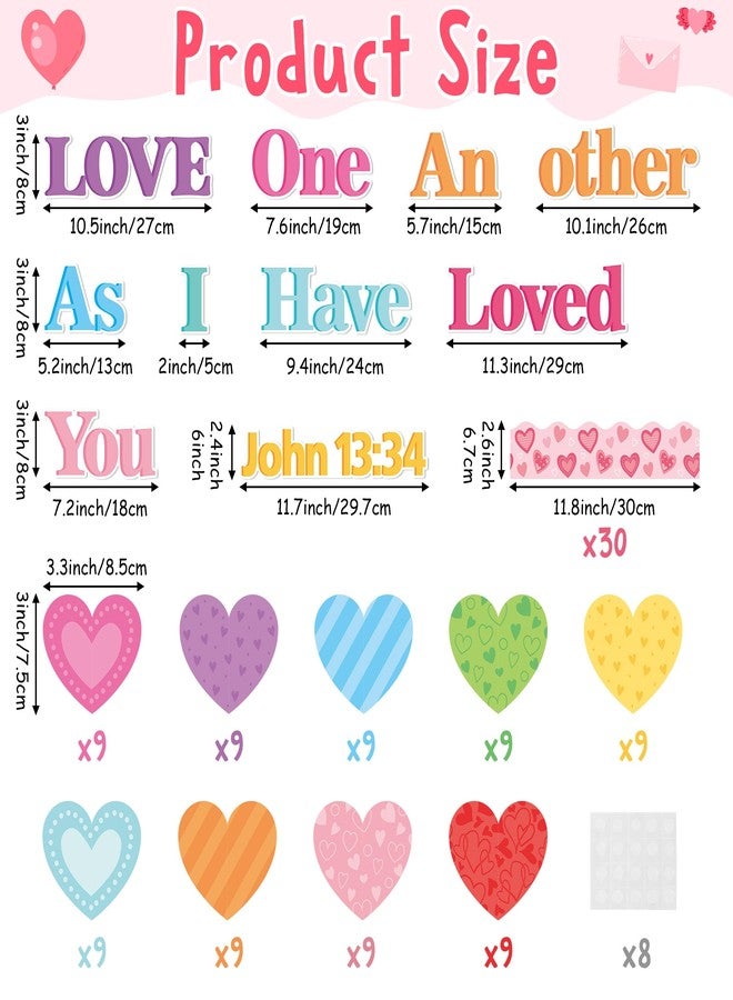 BeYumi Valentine Heart Bulletin Board - 121Pcs Valentine's Day Pastel Love Heart Christian Bulletin Border Rainbow Bible Verse Cutout Scalloped Border Trim Sunday School Church Chalkboard Decoration - Image 2