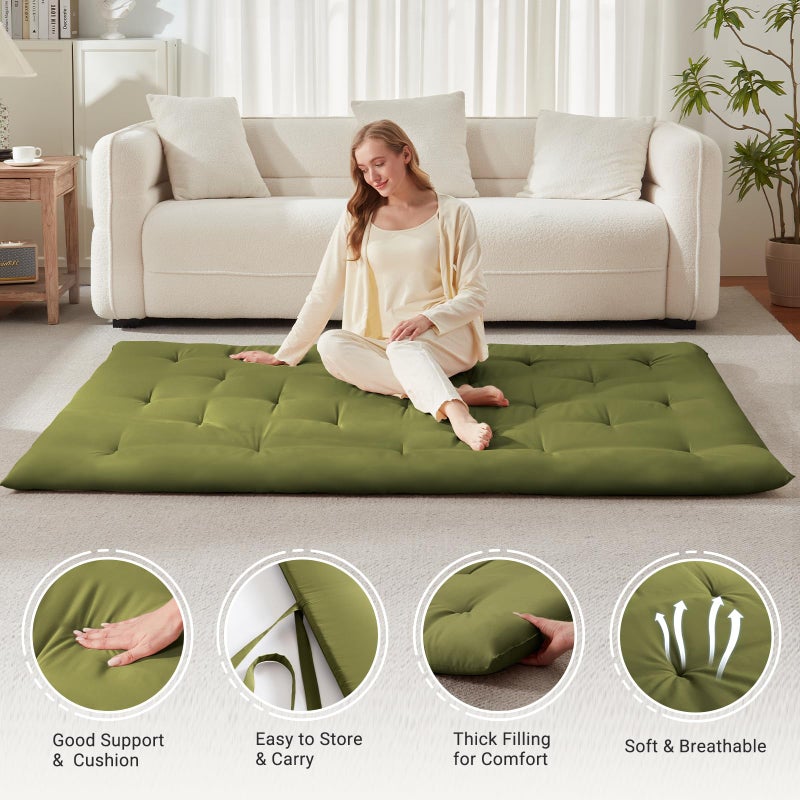 Mollydot Japanese Floor Futon Mattress Twin Size 39"x 80", Foldable Floor Bed Mattress, Portable Tatami Mat Sleeping Pad, Folding Futon Cushion, Roll Up Floor Lounger for Guest Room Dormitory (Green) - Image 2