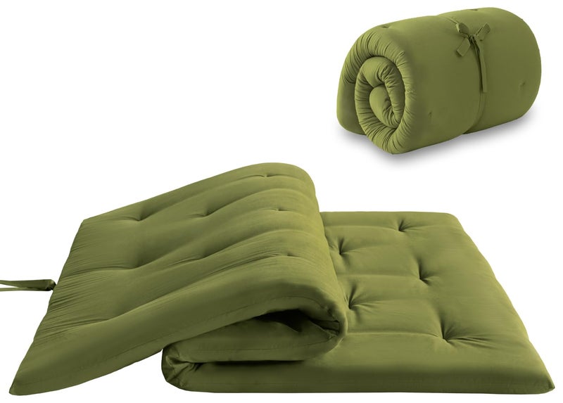 Mollydot Japanese Floor Futon Mattress Twin Size 39"x 80", Foldable Floor Bed Mattress, Portable Tatami Mat Sleeping Pad, Folding Futon Cushion, Roll Up Floor Lounger for Guest Room Dormitory (Green) - Image 1