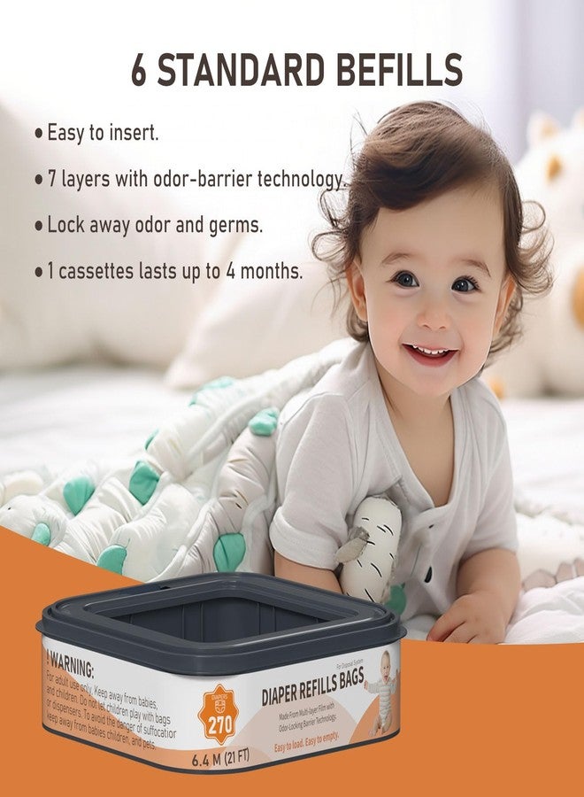 Lisyee Standard Square Refills Disposal Bags Refill Compatible with Diaper Genie Compact, Classic and Select Pails, Hold Up to 270 Newborn-Sized Diapers Per Refill, 6 Pack - Image 4