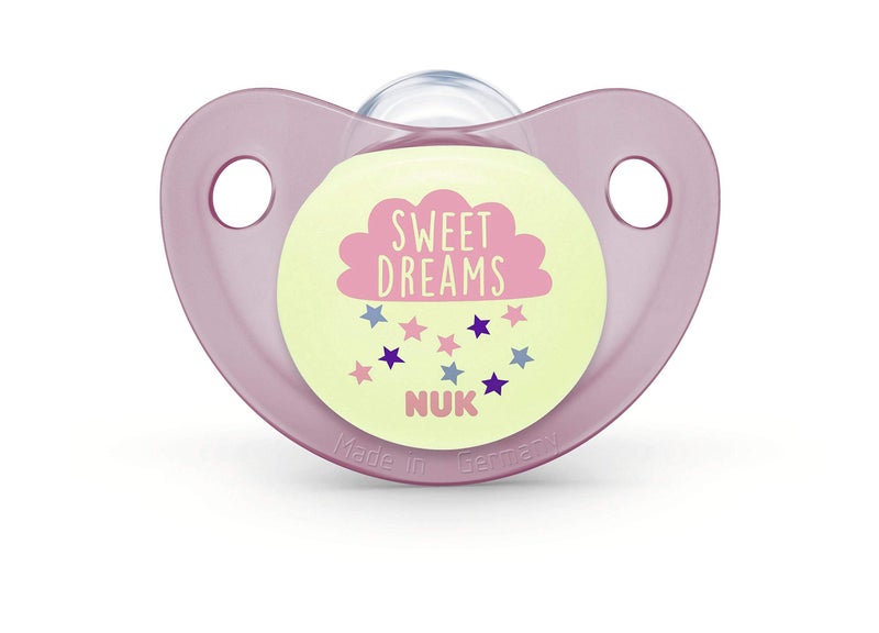 NUK Cute-as-a-Button Glow-in-The-Dark Orthodontic Pacifiers, Baby Girls, 0-6 Months, 2-Pack, 0.09 Pounds - Image 3