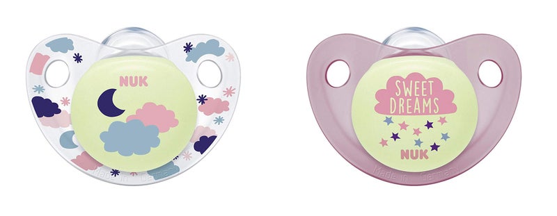 NUK Cute-as-a-Button Glow-in-The-Dark Orthodontic Pacifiers, Baby Girls, 0-6 Months, 2-Pack, 0.09 Pounds - Image 1