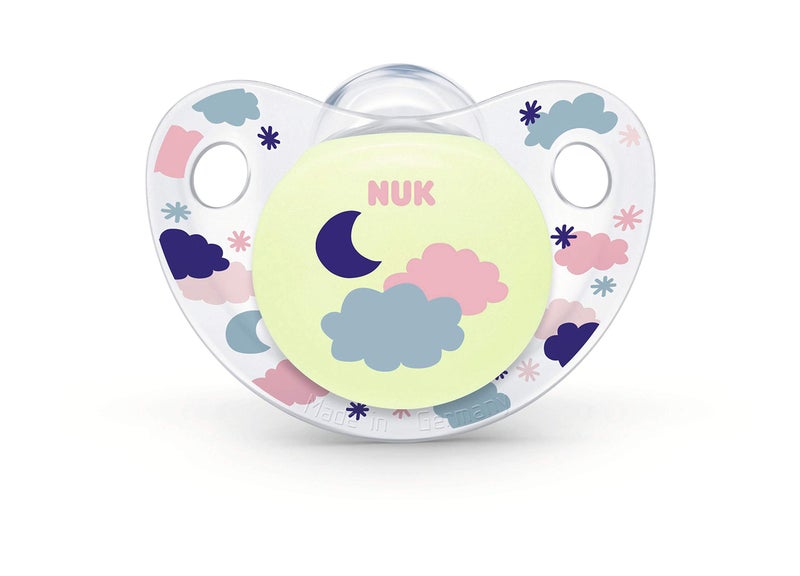 NUK Cute-as-a-Button Glow-in-The-Dark Orthodontic Pacifiers, Baby Girls, 0-6 Months, 2-Pack, 0.09 Pounds - Image 2
