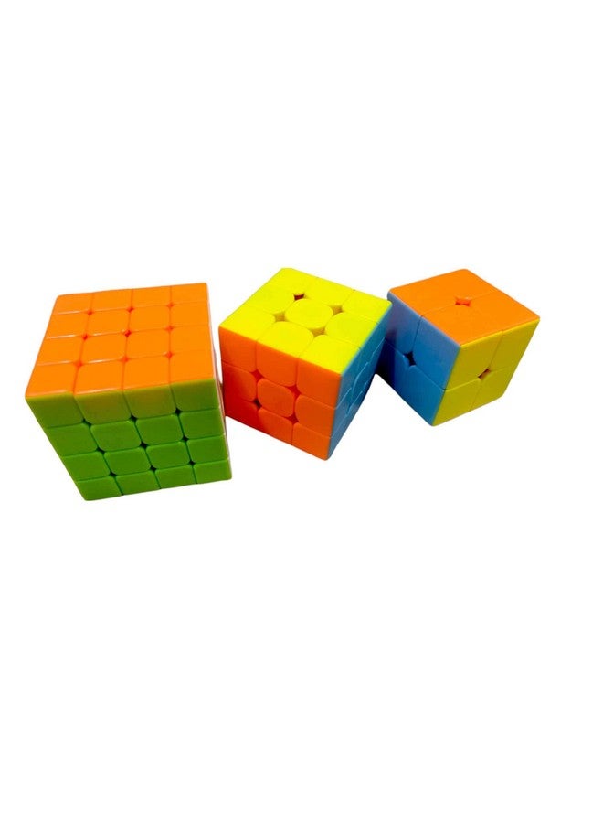 RV Media RVM Set of 3 in 1 Speed Cube Sticker Less Combo One Hand Movement and Smooth Play Magic High Speed Cube Puzzle Set Toy Stickerless Speed Cube Set (2X2)(3X3)(4X4) - Image 1