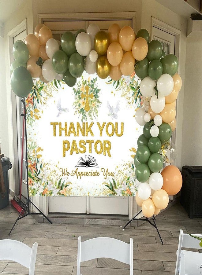 CINRAY Thank You Pastor Banner Backdrop 7x5FT Greenery Pastor Appreciation Week Background for Photography Bible Cross Appreciation Month Party Decorations Supplies Photo Props - Image 3