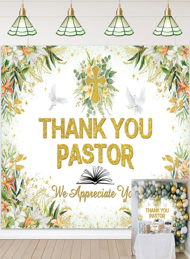 CINRAY Thank You Pastor Banner Backdrop 7x5FT Greenery Pastor Appreciation Week Background for Photography Bible Cross Appreciation Month Party Decorations Supplies Photo Props - Image 1