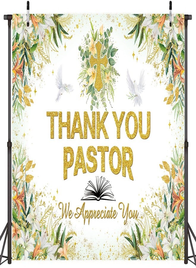 CINRAY Thank You Pastor Banner Backdrop 7x5FT Greenery Pastor Appreciation Week Background for Photography Bible Cross Appreciation Month Party Decorations Supplies Photo Props - Image 2