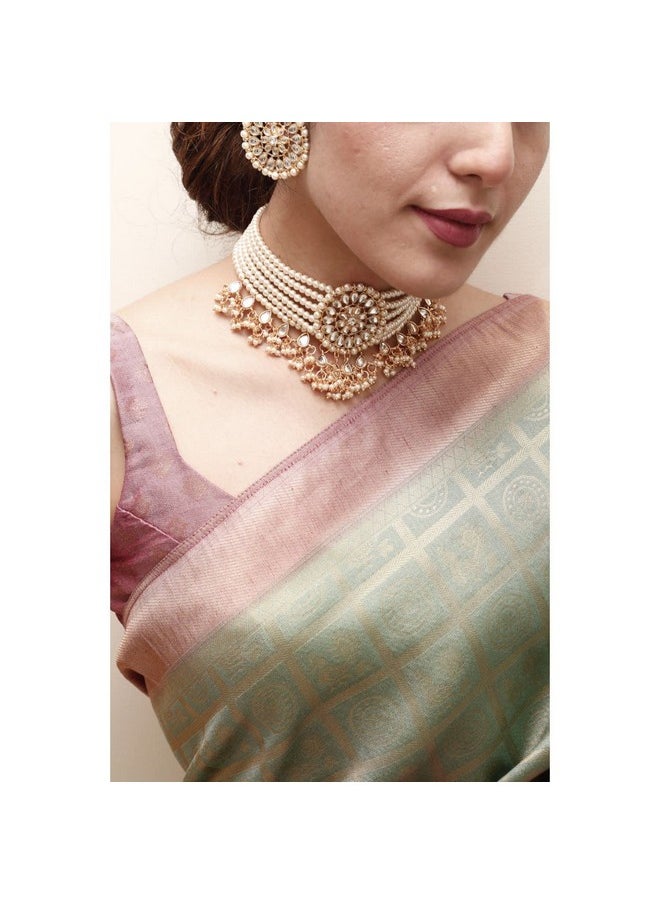 I Jewels I Jewels 18k Gold Plated Traditional Choker Set Glided With Kundan & Pearls For Women/Girls (K7097W)  - Image 3