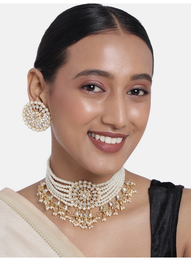 I Jewels I Jewels 18k Gold Plated Traditional Choker Set Glided With Kundan & Pearls For Women/Girls (K7097W)  - Image 2