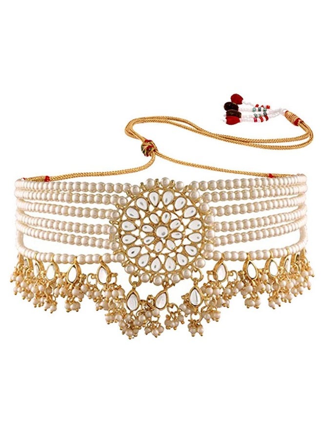 I Jewels I Jewels 18k Gold Plated Traditional Choker Set Glided With Kundan & Pearls For Women/Girls (K7097W)  - Image 4