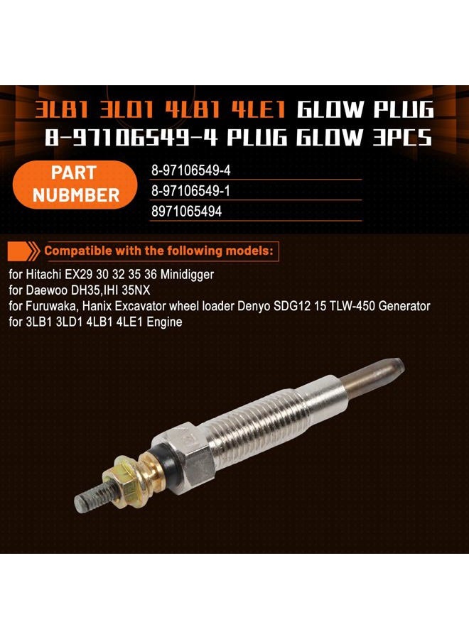 PANGOLIN 3LB1 Glow Plug 8-97106549-4 Plug Glow 3PCS for Isuzu 3LB1 3LD1 4LB1 4LE1 Engine Hitachi Daewoo Aftermarket Parts, 3 Month Warranty - Image 2