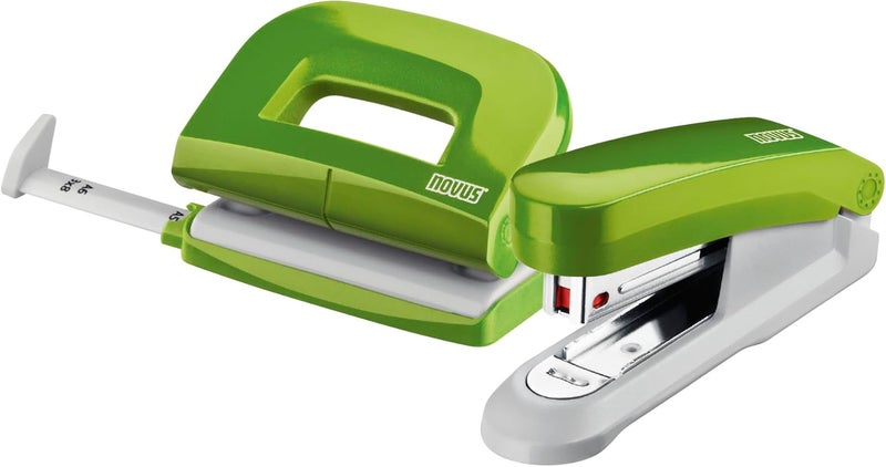 NOVUS 020-1874 Twin Set Stapler with Punch E 15/E 210 – Desk Set Green - Image 1