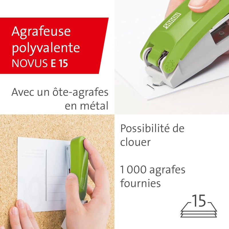 NOVUS 020-1874 Twin Set Stapler with Punch E 15/E 210 – Desk Set Green - Image 3