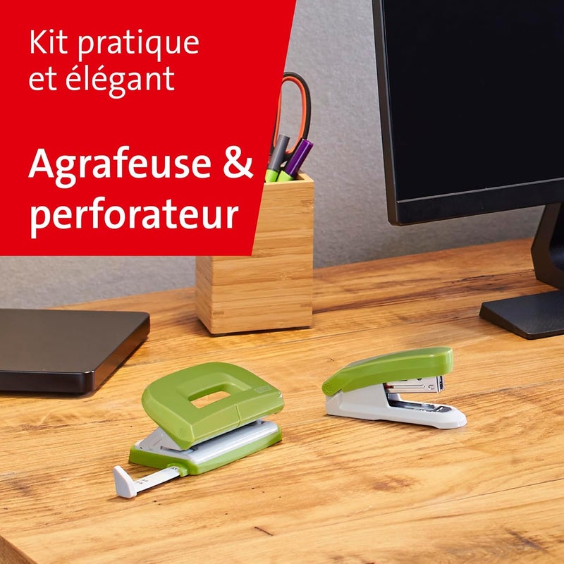 NOVUS 020-1874 Twin Set Stapler with Punch E 15/E 210 – Desk Set Green - Image 2