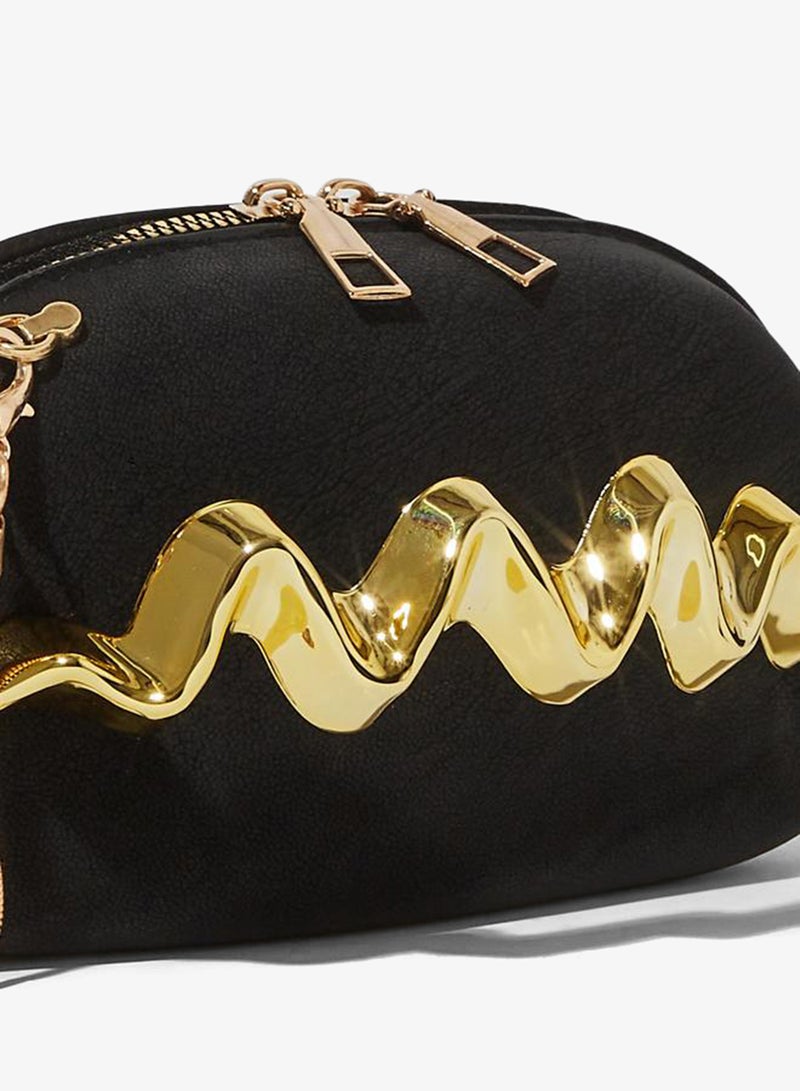 Styli Black Zip-Closure Acrylic Clutch With Gold Tone Accent - Image 3