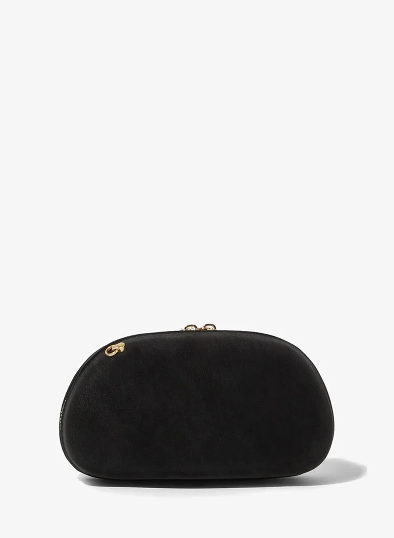 Styli Black Zip-Closure Acrylic Clutch With Gold Tone Accent