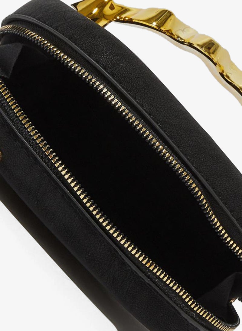 Styli Black Zip-Closure Acrylic Clutch With Gold Tone Accent - Image 4