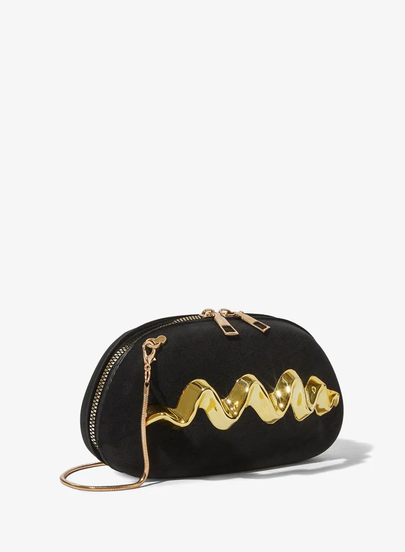 Styli Black Zip-Closure Acrylic Clutch With Gold Tone Accent