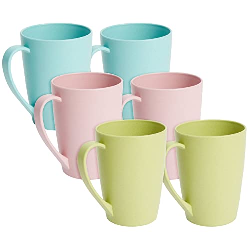 Okuna Outpost Coffee Mugs - Unbreakable Wheat Straw Coffee Cups with Handles, 12 oz, 6-Pack, Blue/Pink/Green - BPA Free, Microwave Safe Plastic Mugs, Stackable & Dishwasher Safe - Image 1