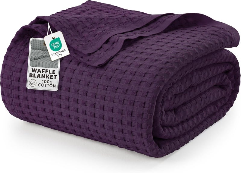 Utopia Bedding Cotton Waffle Blanket 300 GSM (Plum - 90x108 Inches) Soft Lightweight Breathable Bed Blanket King Size Layering Any Bed for All Season - Image 1