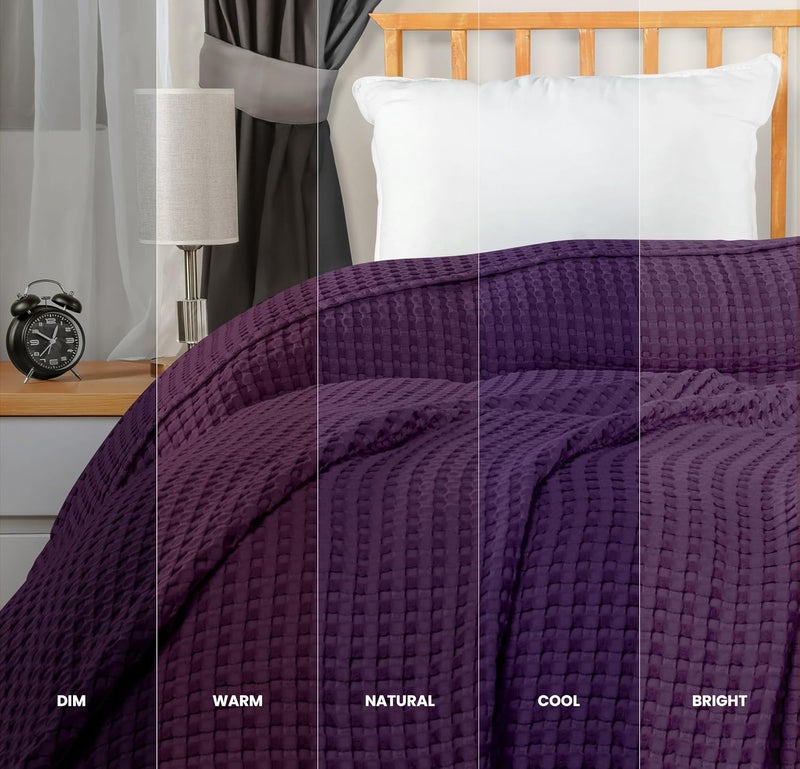 Utopia Bedding Cotton Waffle Blanket 300 GSM (Plum - 90x108 Inches) Soft Lightweight Breathable Bed Blanket King Size Layering Any Bed for All Season - Image 3