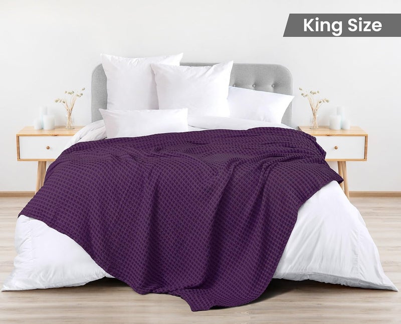 Utopia Bedding Cotton Waffle Blanket 300 GSM (Plum - 90x108 Inches) Soft Lightweight Breathable Bed Blanket King Size Layering Any Bed for All Season - Image 2